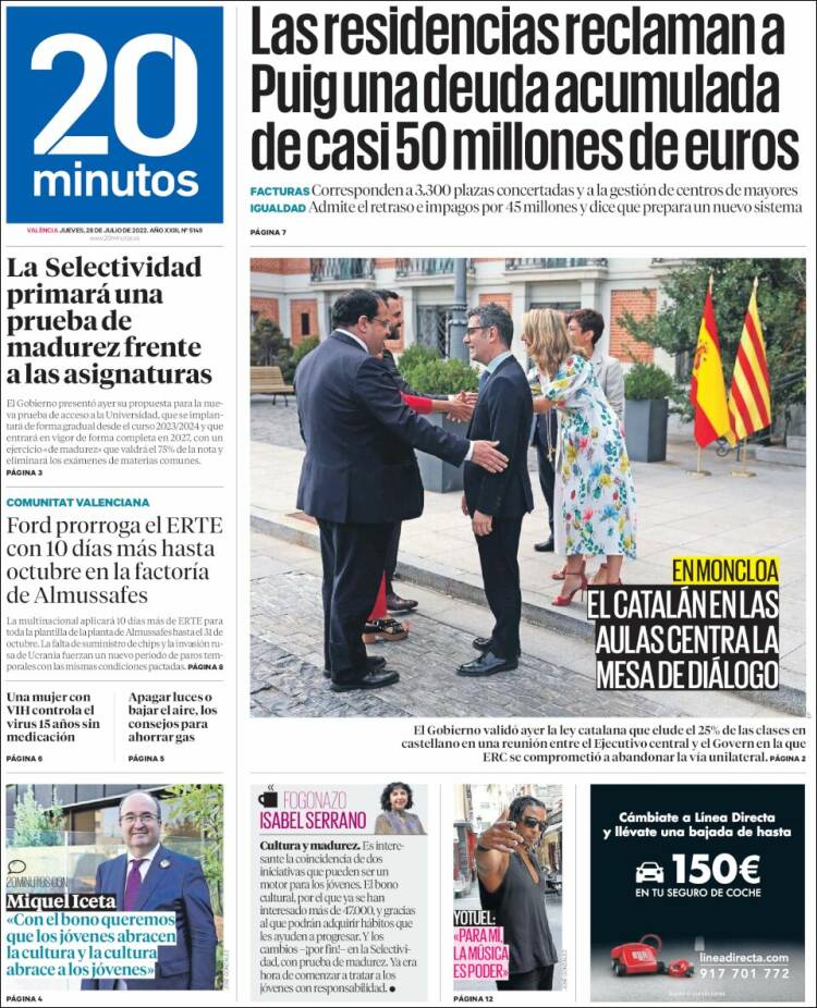 Portada de 20 Minutos - Valencia (España)