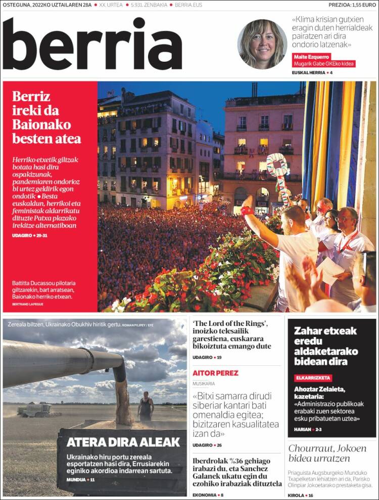 Portada de Berria (España)