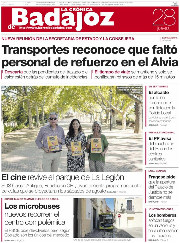 Portada de La Crónica de Badajoz (España)