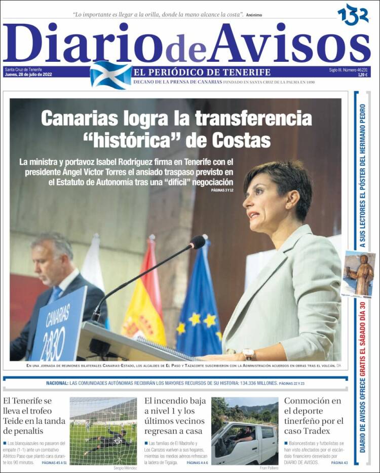Portada de Diarios de Avisos (España)