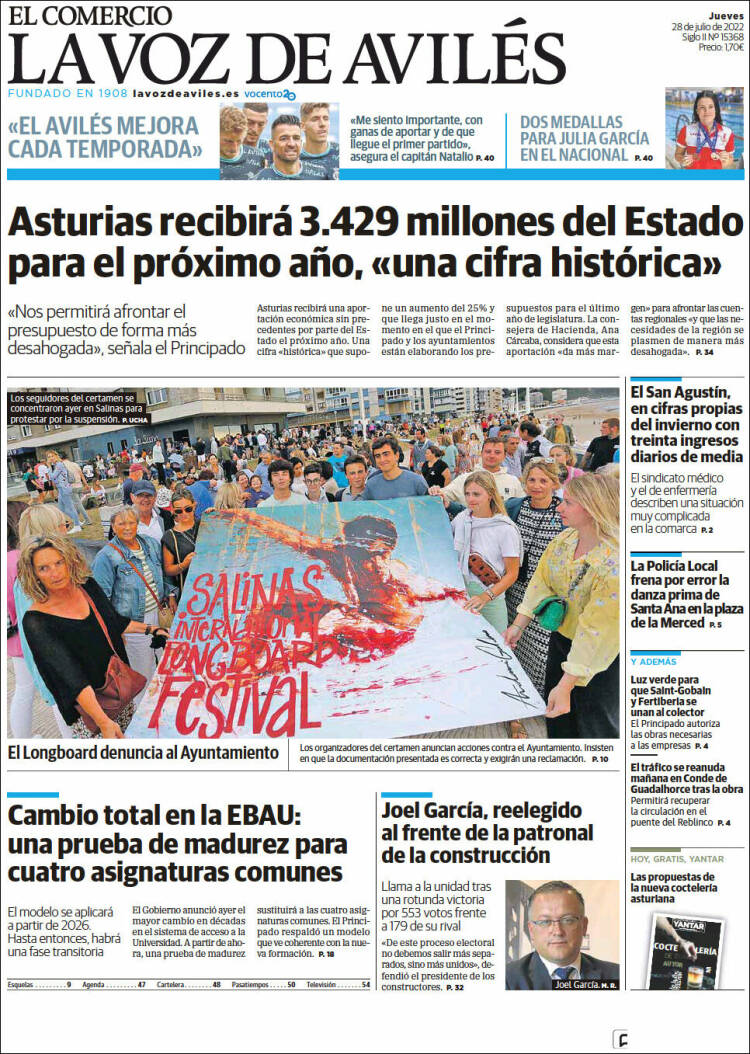 Portada de El Comercio - Avilés (España)