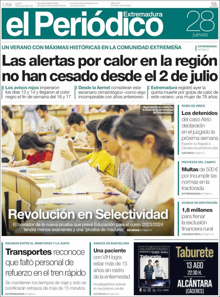 Portada de El Periódico de Extremadura (España)