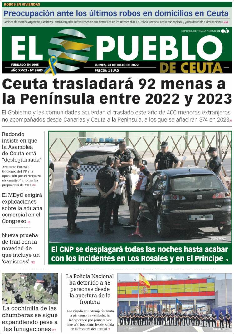 Portada de El Pueblo de Ceuta (España)