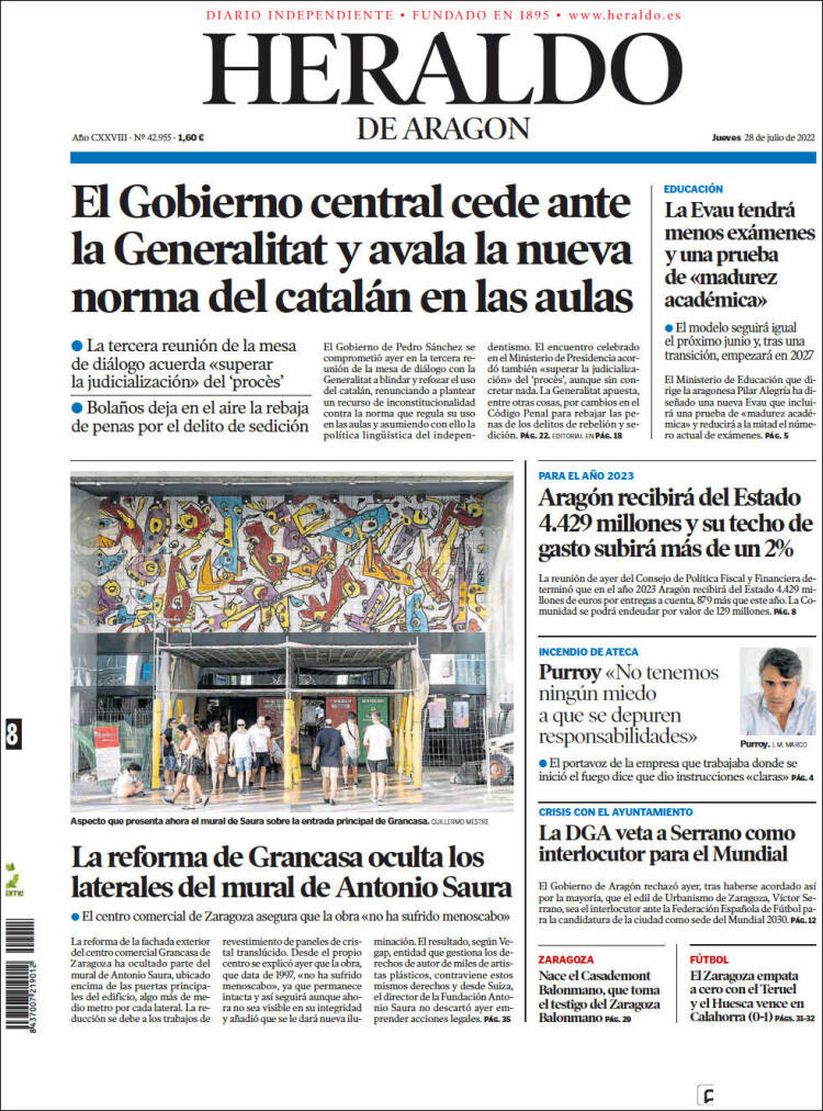 Portada de Heraldo de Aragón (España)