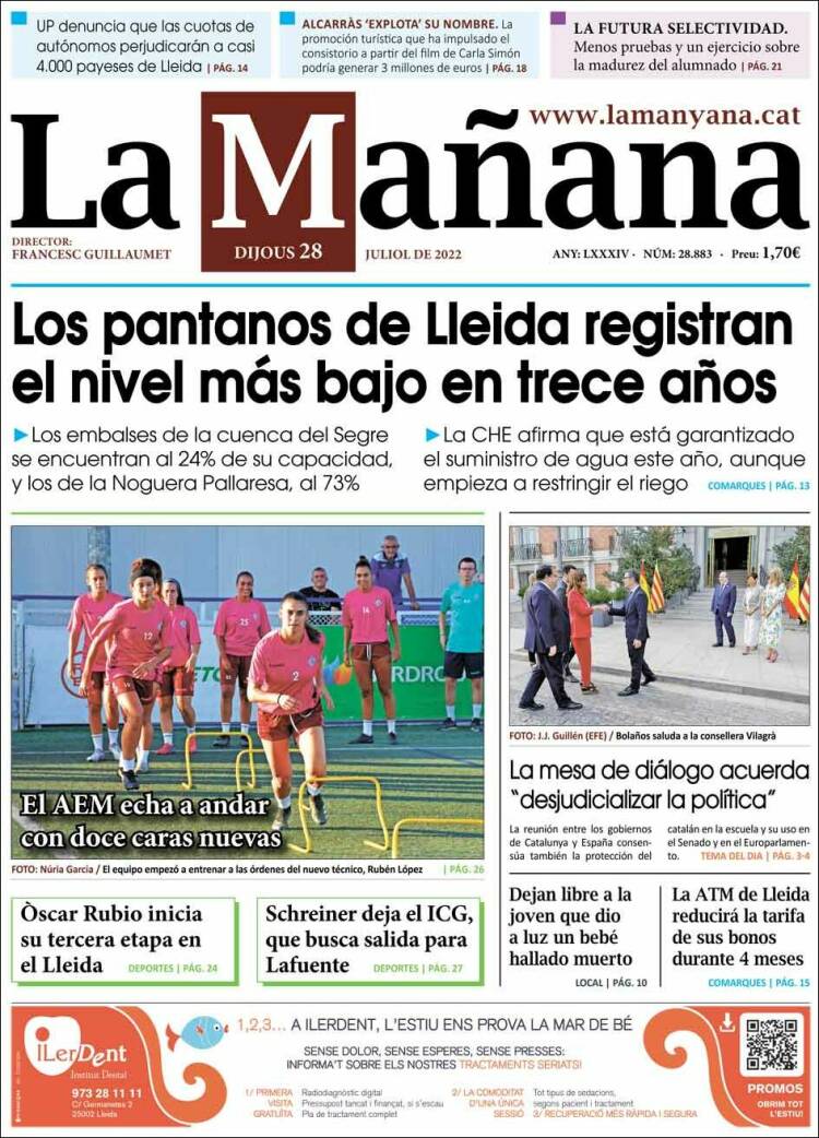 Portada de La Mañana - Diari de Ponent (España)