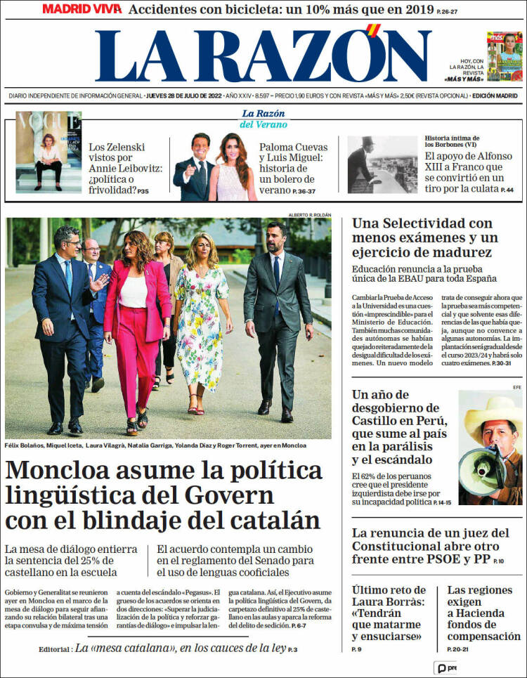 Portada de La Razón (España)