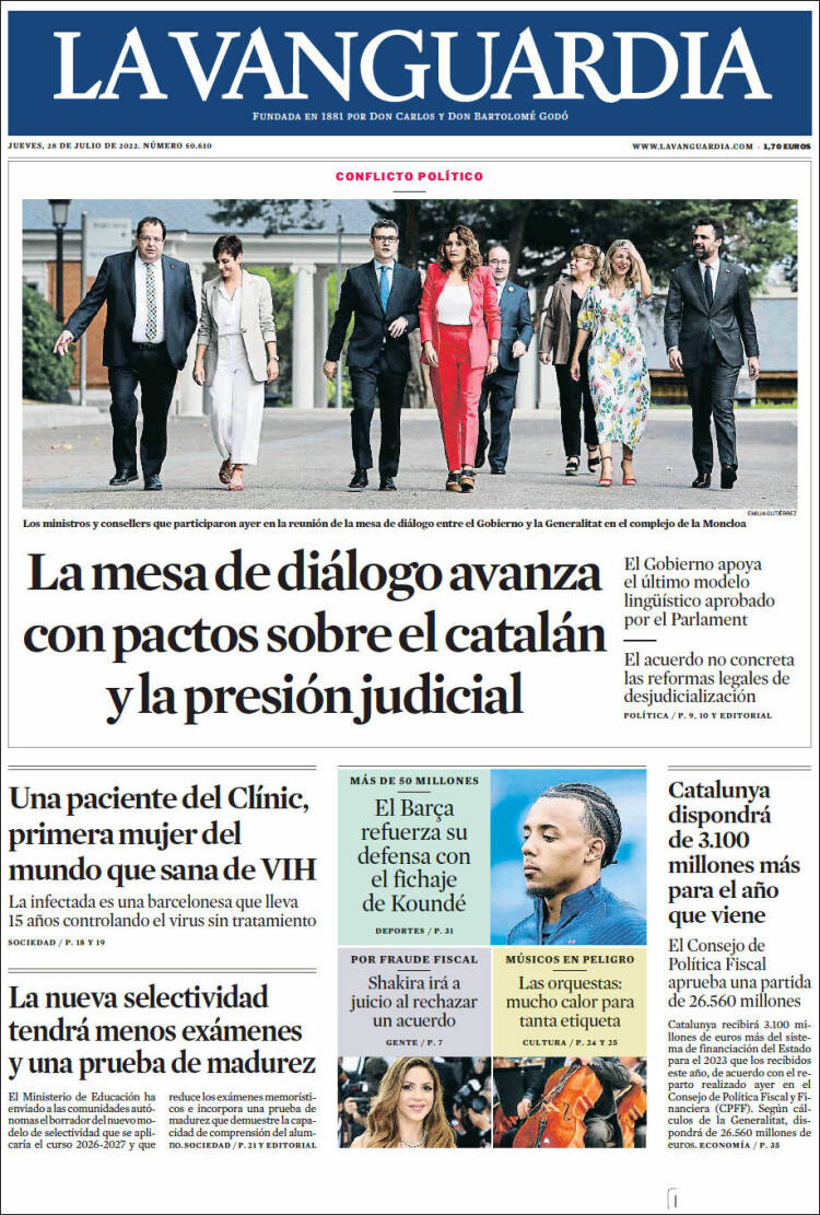 Portada de La Vanguardia (España)