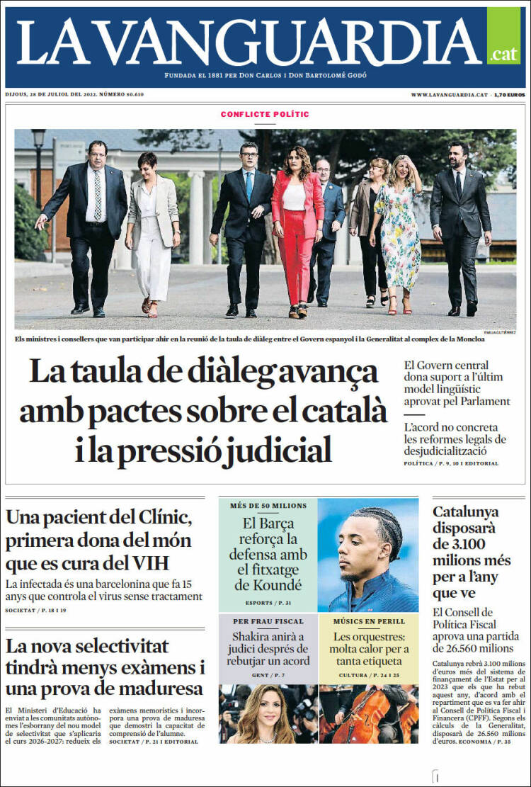 Portada de La Vanguardia (España)