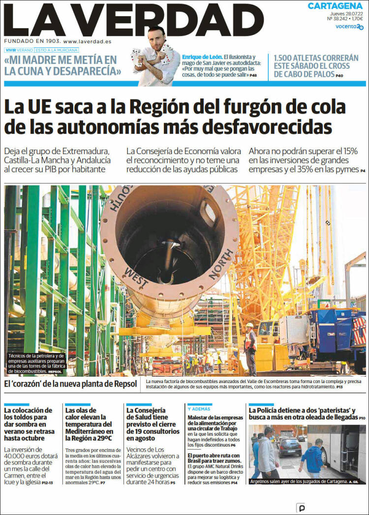 Portada de La Verdad de Cartagena (España)