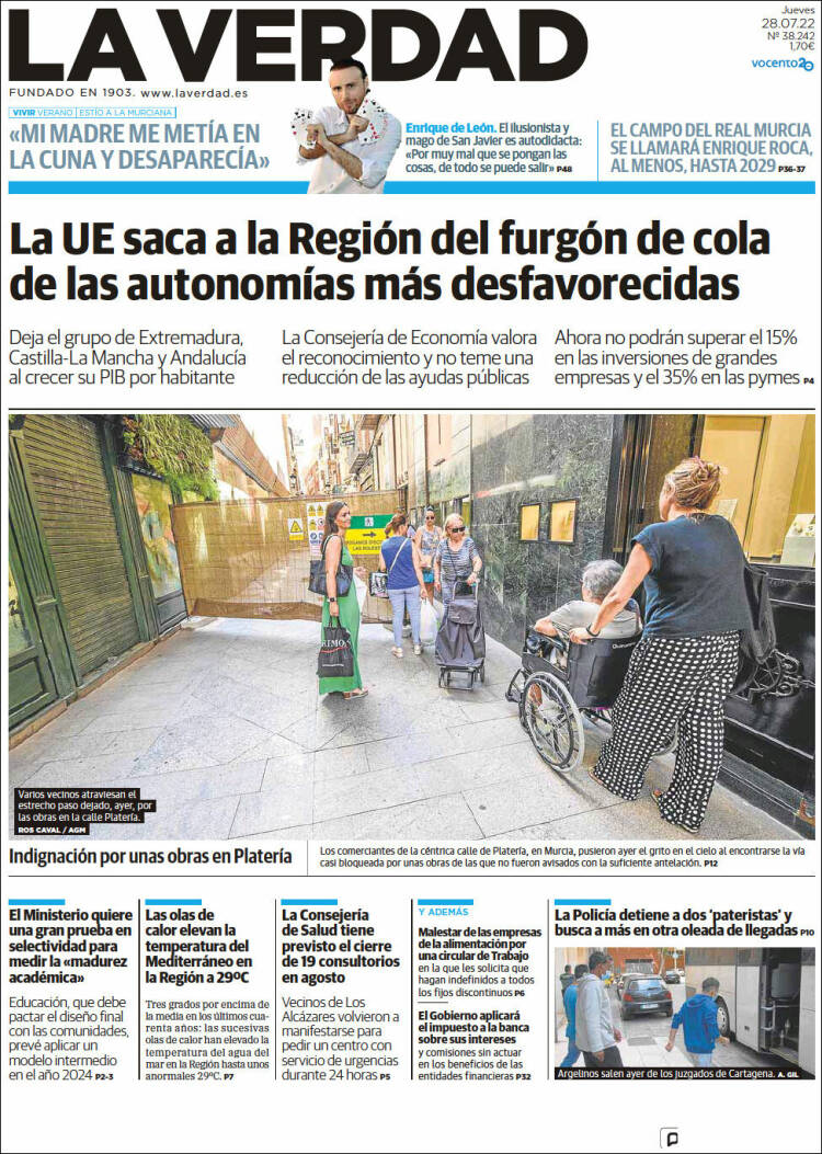 Portada de La Verdad de Murcia (España)