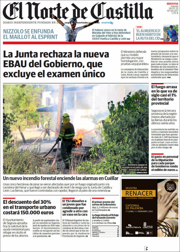 Portada de Norte de Castilla - Segovia (España)