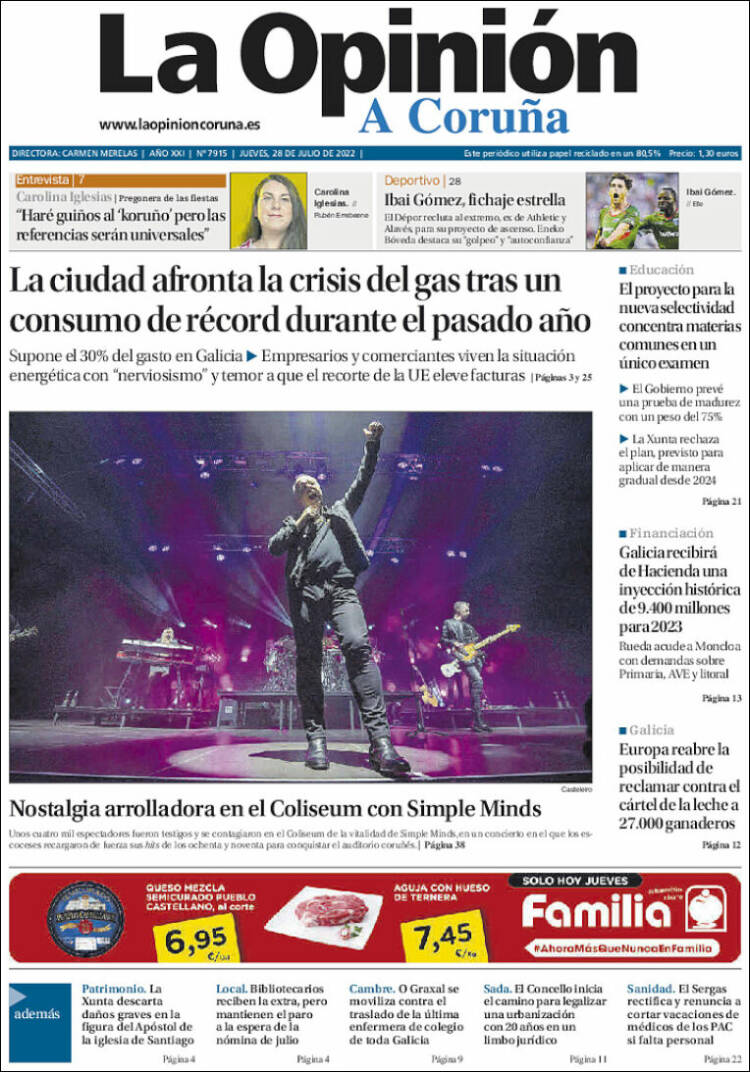 Portada de La Opinión de A Coruña (España)