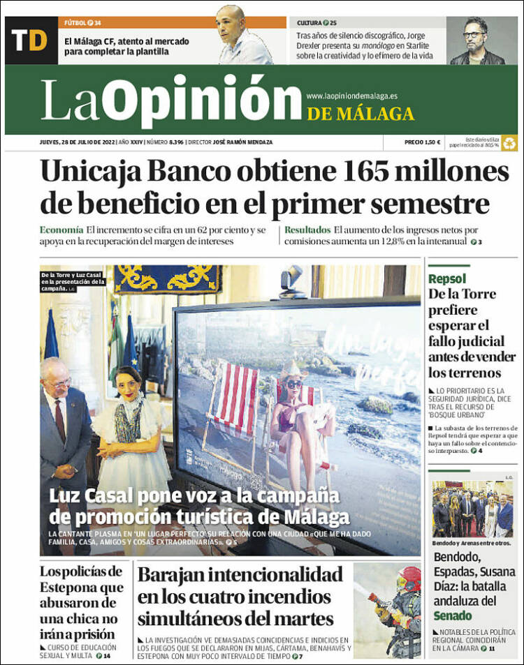 Portada de La Opinión de Málaga (España)