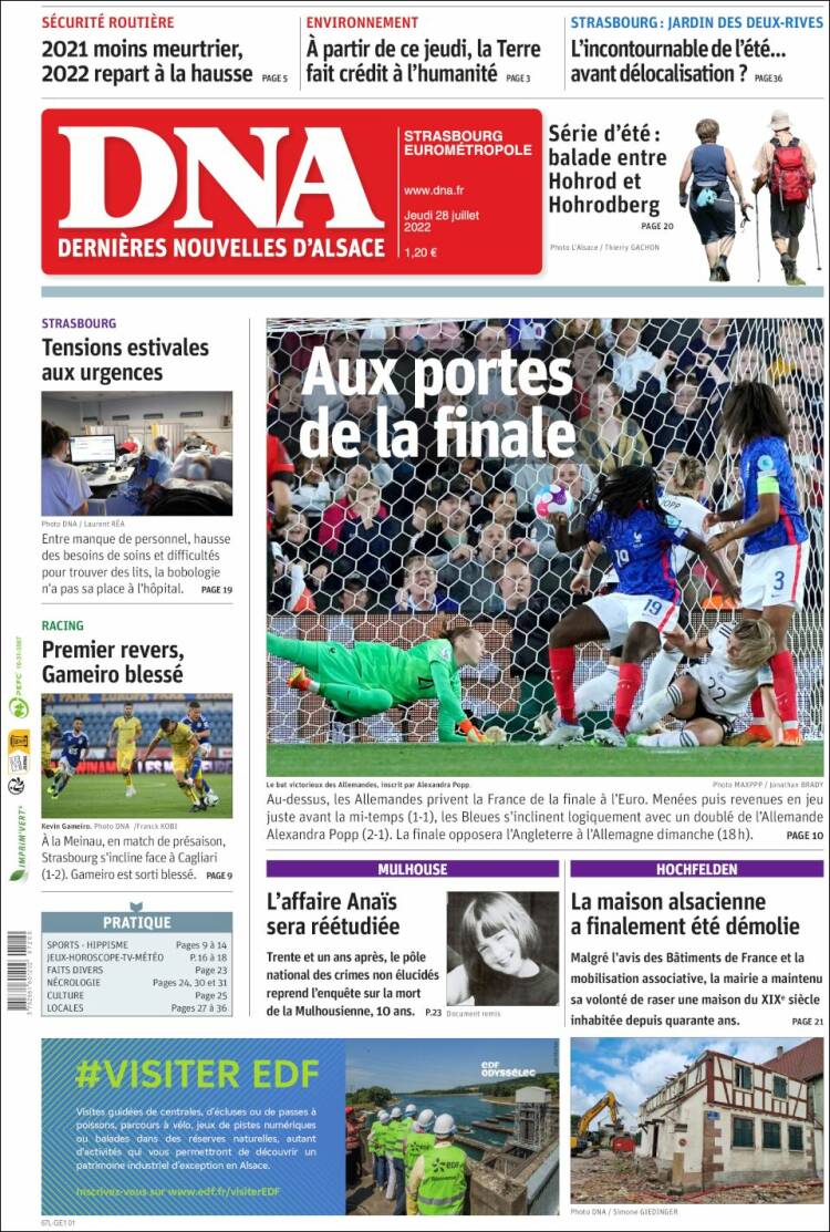Portada de Les Dernières Nouvelles d'Alsace (France)