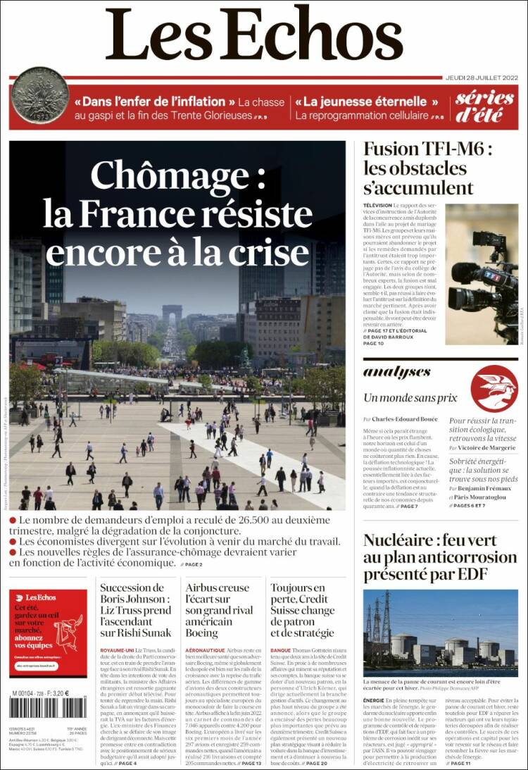 Portada de Les Echos (France)