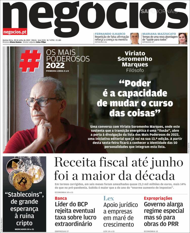 Portada de Jornal de Negócios (Portugal)