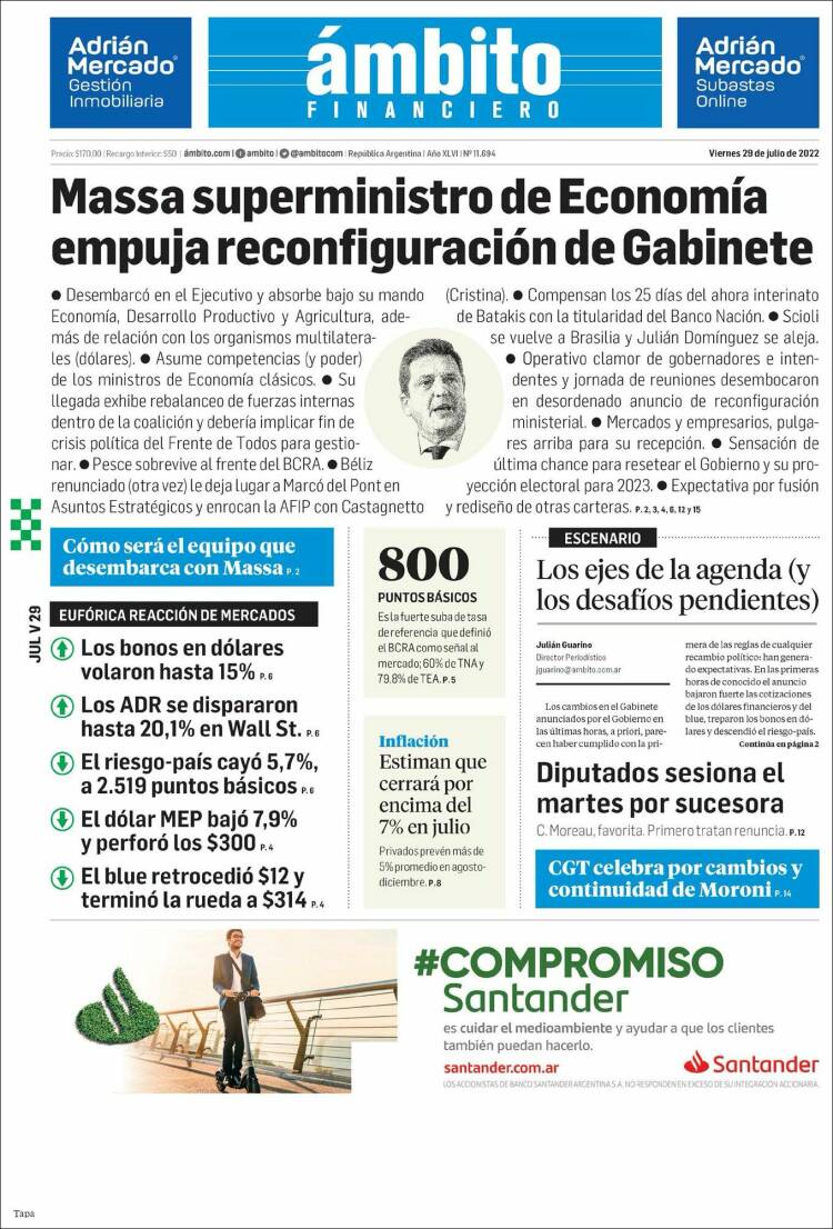 Portada de Diario Ambito Financiero (Argentina)