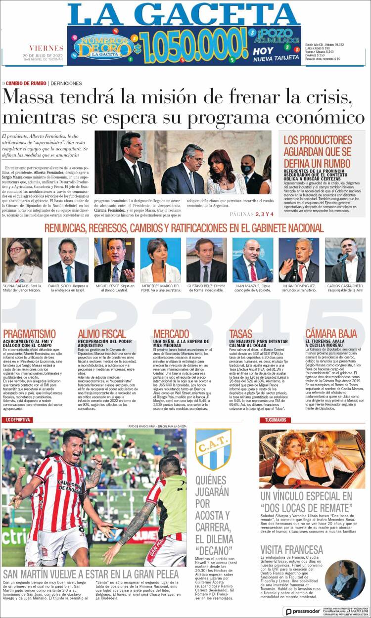 Portada de La Gaceta (Argentina)