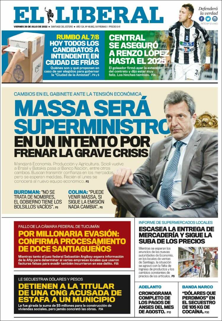Portada de Diario El Liberal (Argentina)