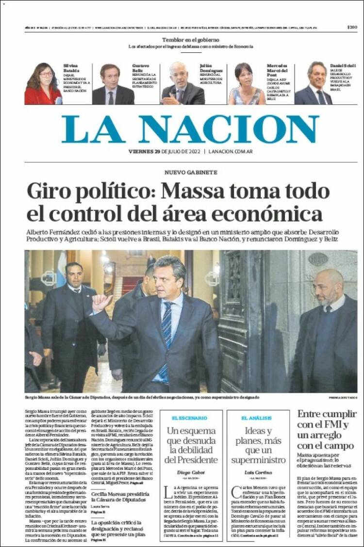Portada de La Nación (Argentina)