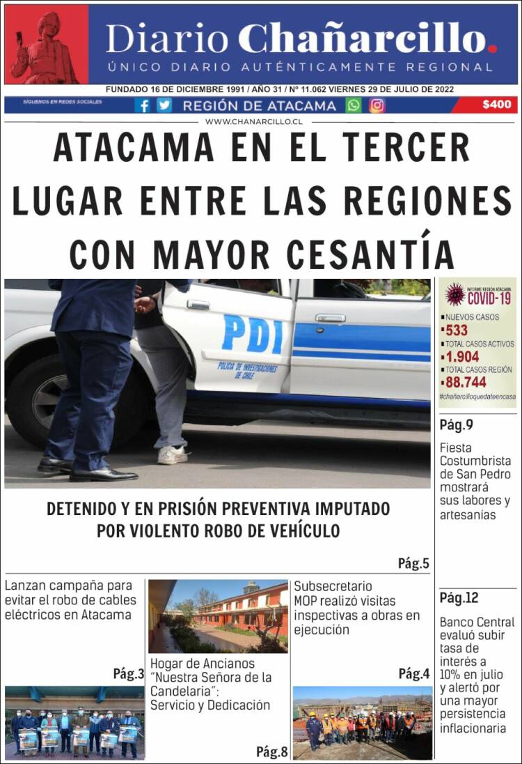 Portada de Diario Chañarcillo (Chile)