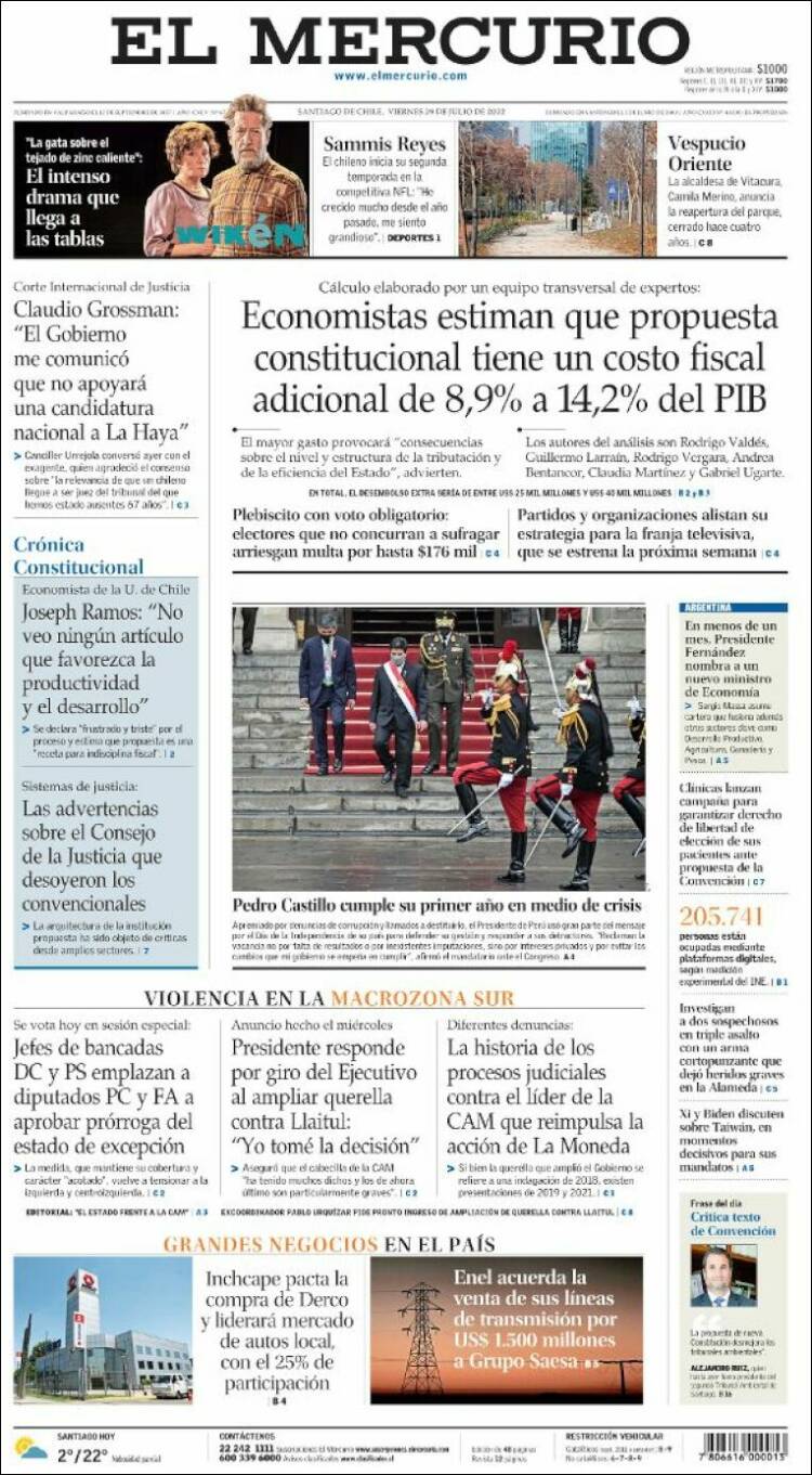 Portada de El Mercurio (Chile)