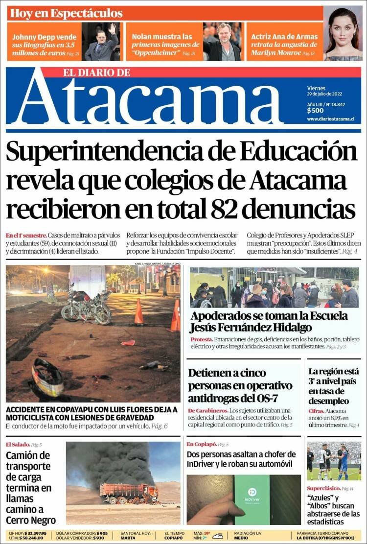 Portada de Diario de Atacama (Chile)