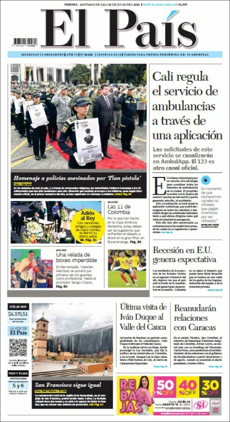 Portada de El País - Cali (Colombia)