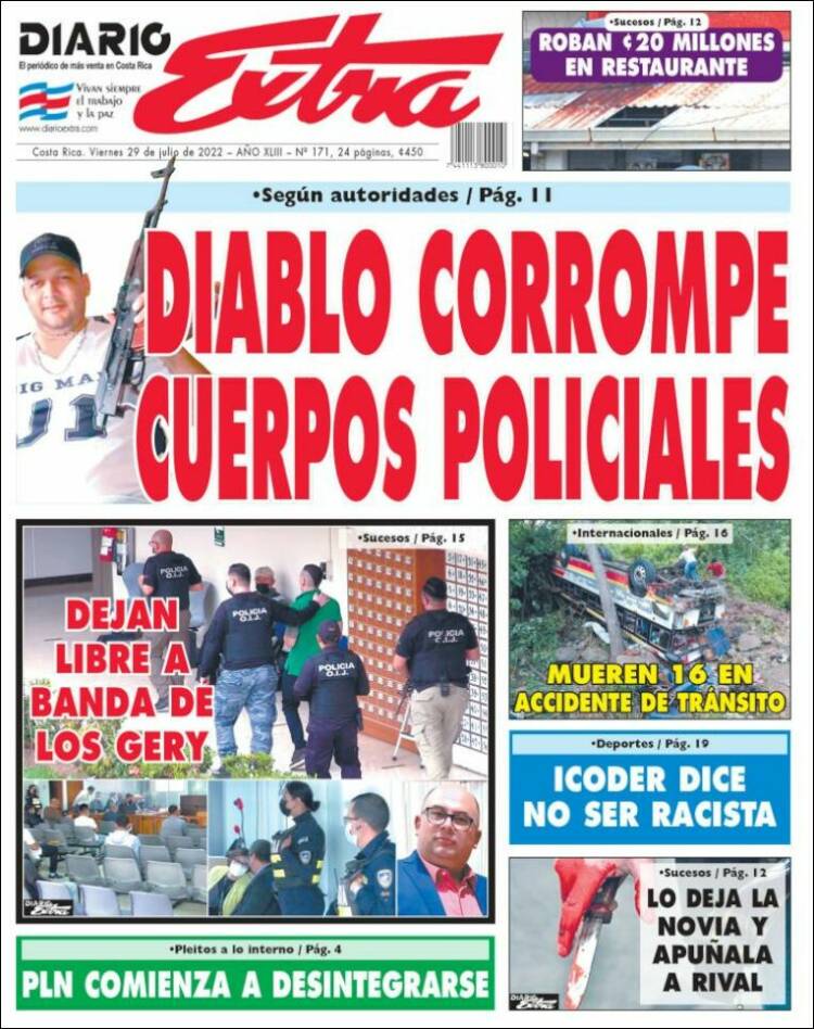 Portada de Diario Extra (Costa Rica)