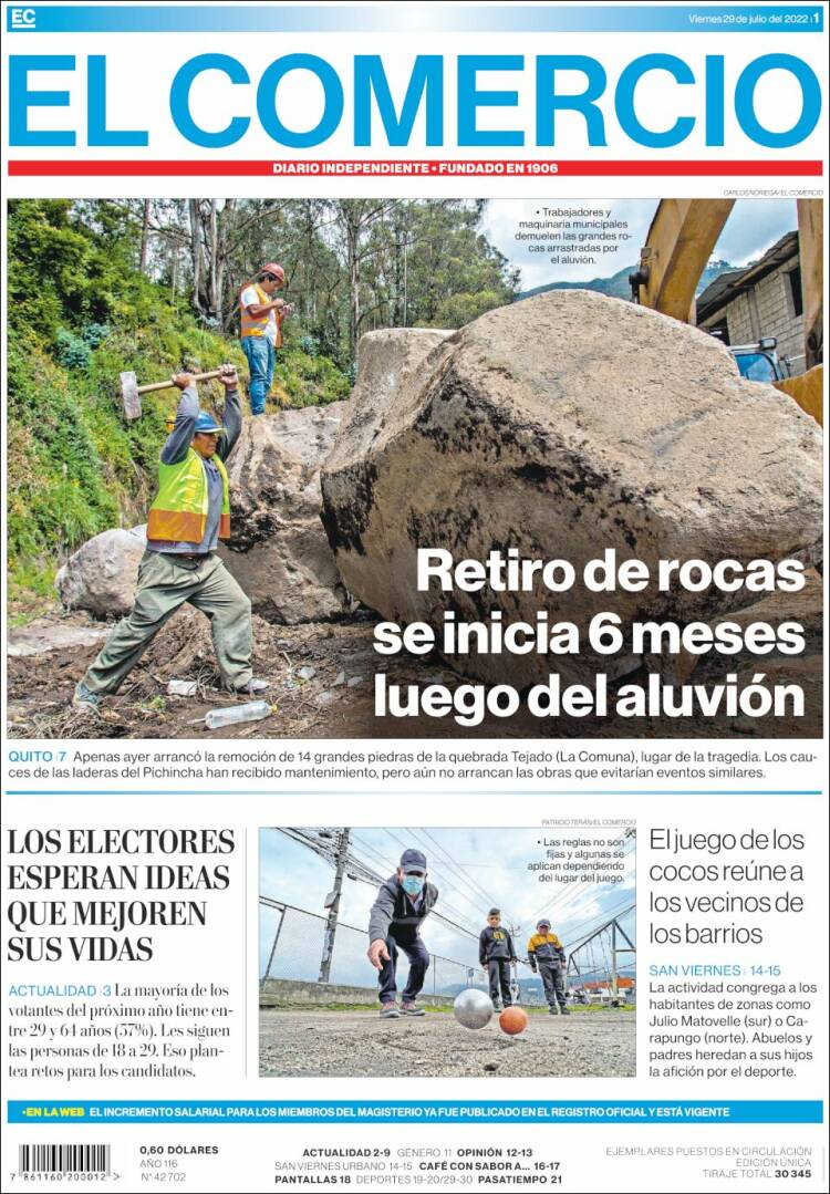 Portada de El Comercio (Ecuador)