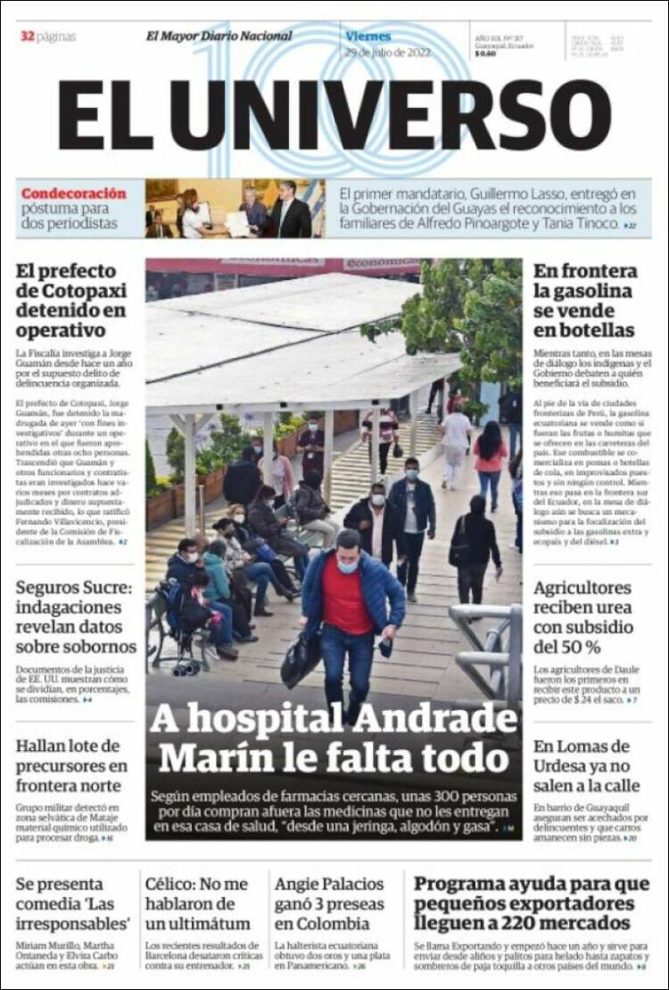 Portada de El Universo - Ecuador (Ecuador)