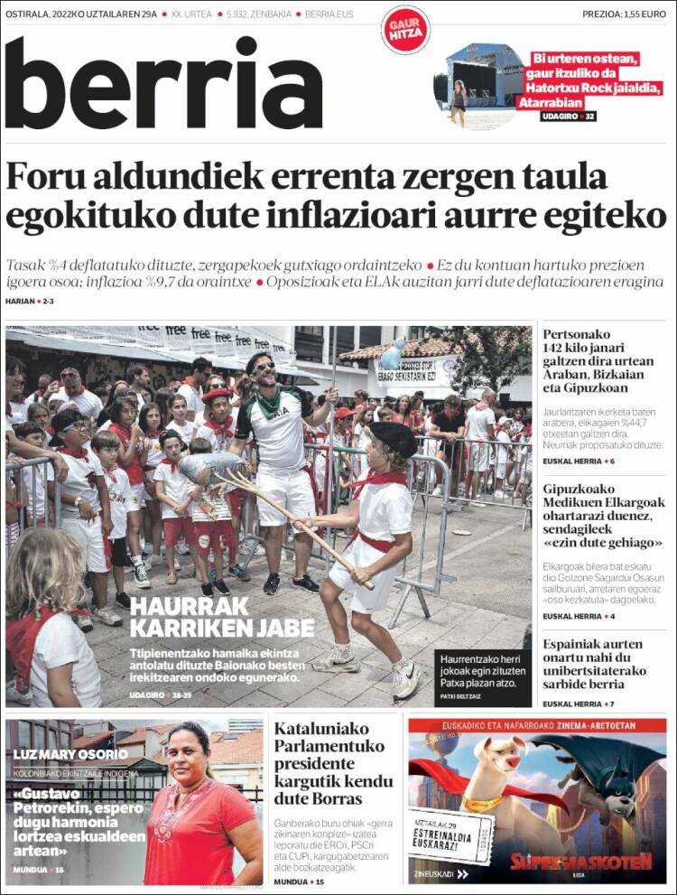 Portada de Berria (Espa&ntilde;a)