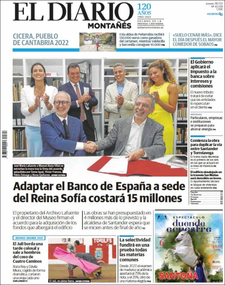 Portada de El Diario Montañés (Espa&ntilde;a)