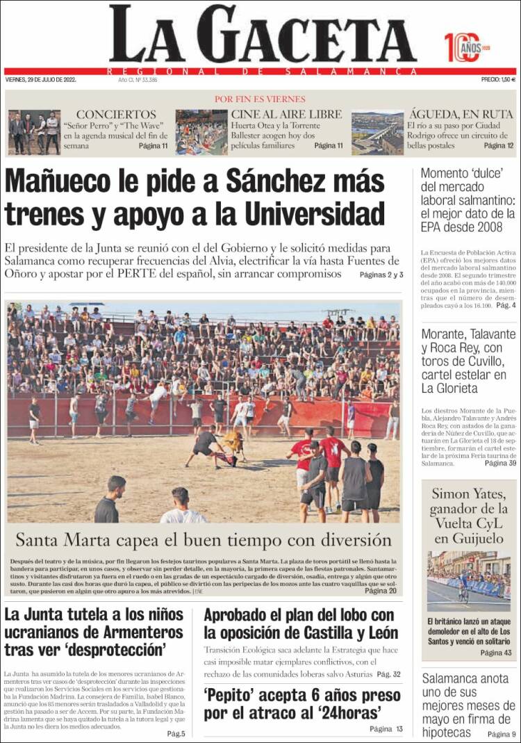 Portada de La Gaceta de Salamanca (Espa&ntilde;a)