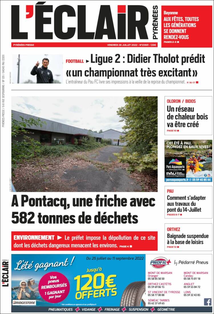 Portada de L'Eclair des Pyrénées (Francia)