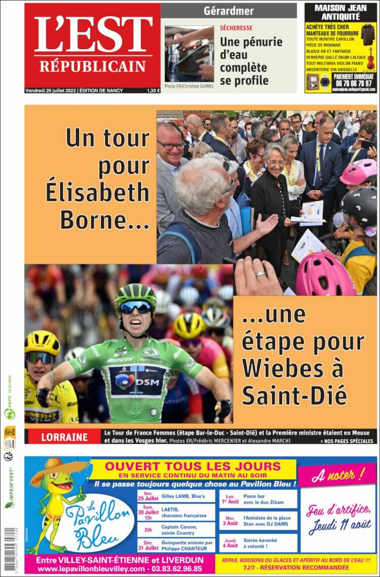 Portada de L'Est Republicain (Francia)