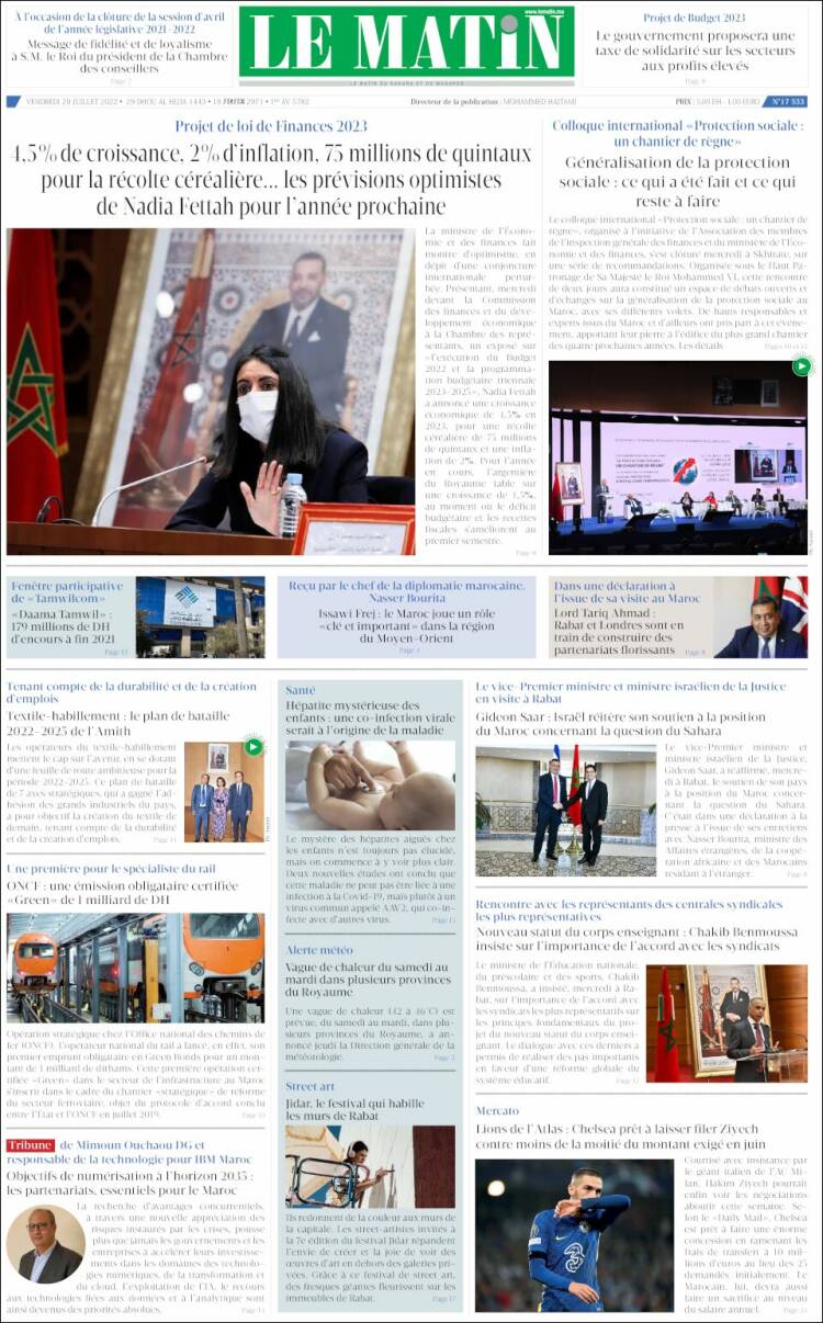 Portada de Le Matin (Marruecos)