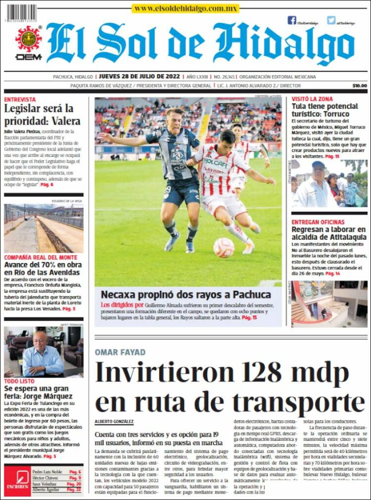 Portada de El Sol de Hidalgo (M&eacute;xico)