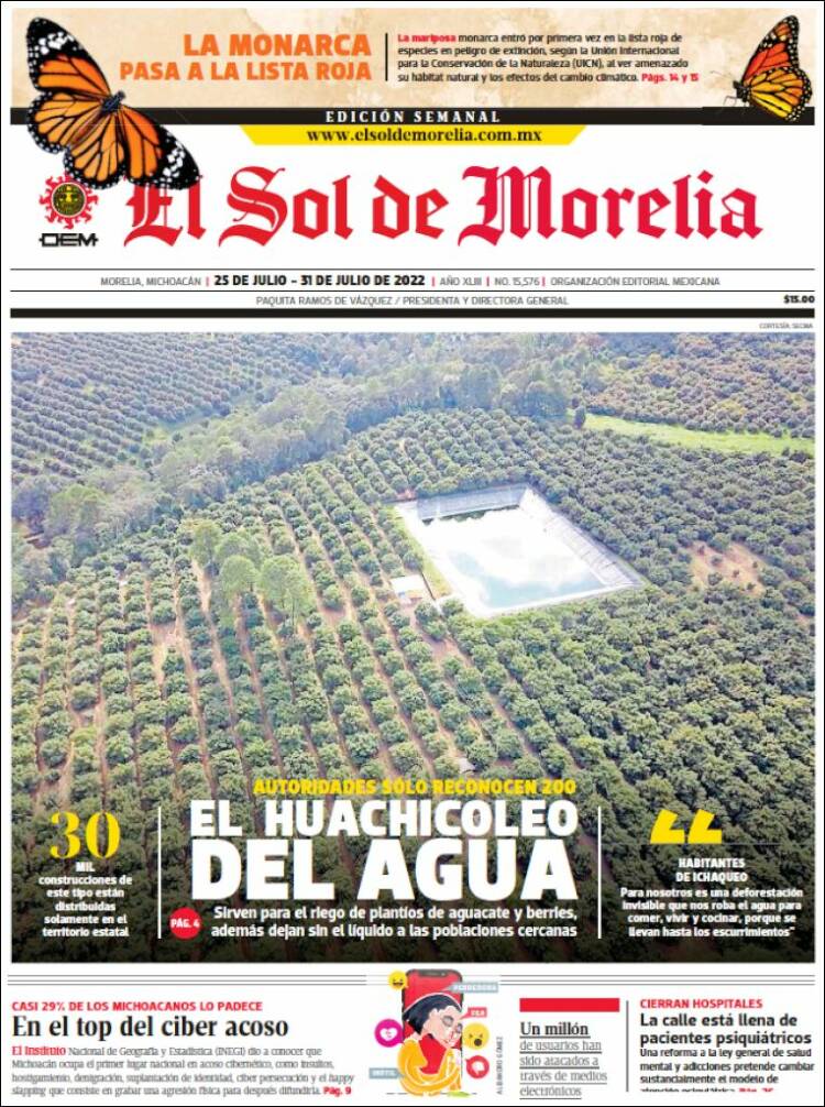 Portada de El Sol de Morelia (M&eacute;xico)