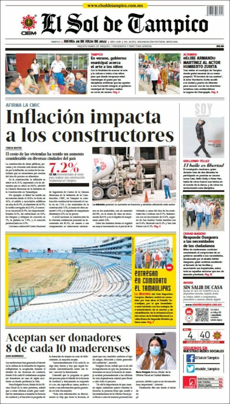 Portada de El Sol de Tampico (M&eacute;xico)