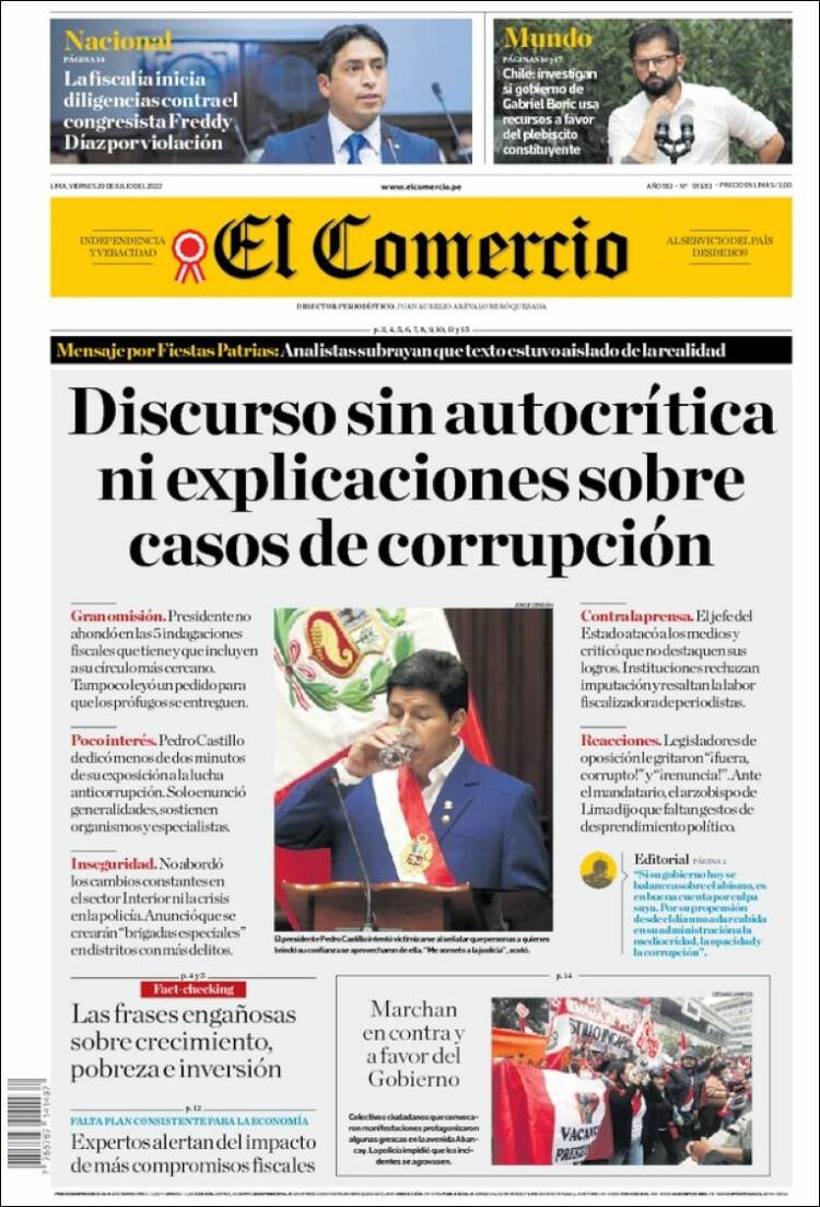 Portada de El Comercio (Per&uacute;)