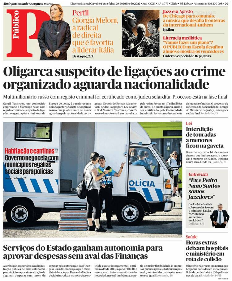 Portada de Público (Portugal)