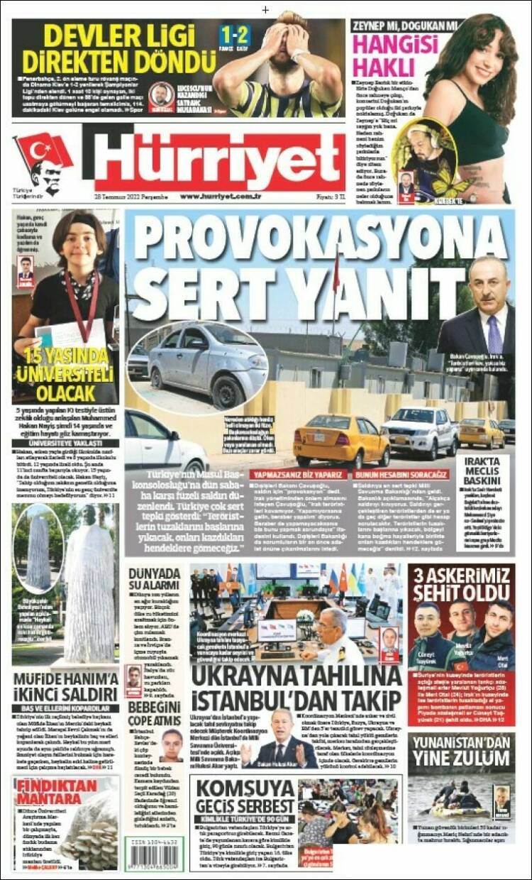 Portada de Hürriyet (Turqu&iacute;a)