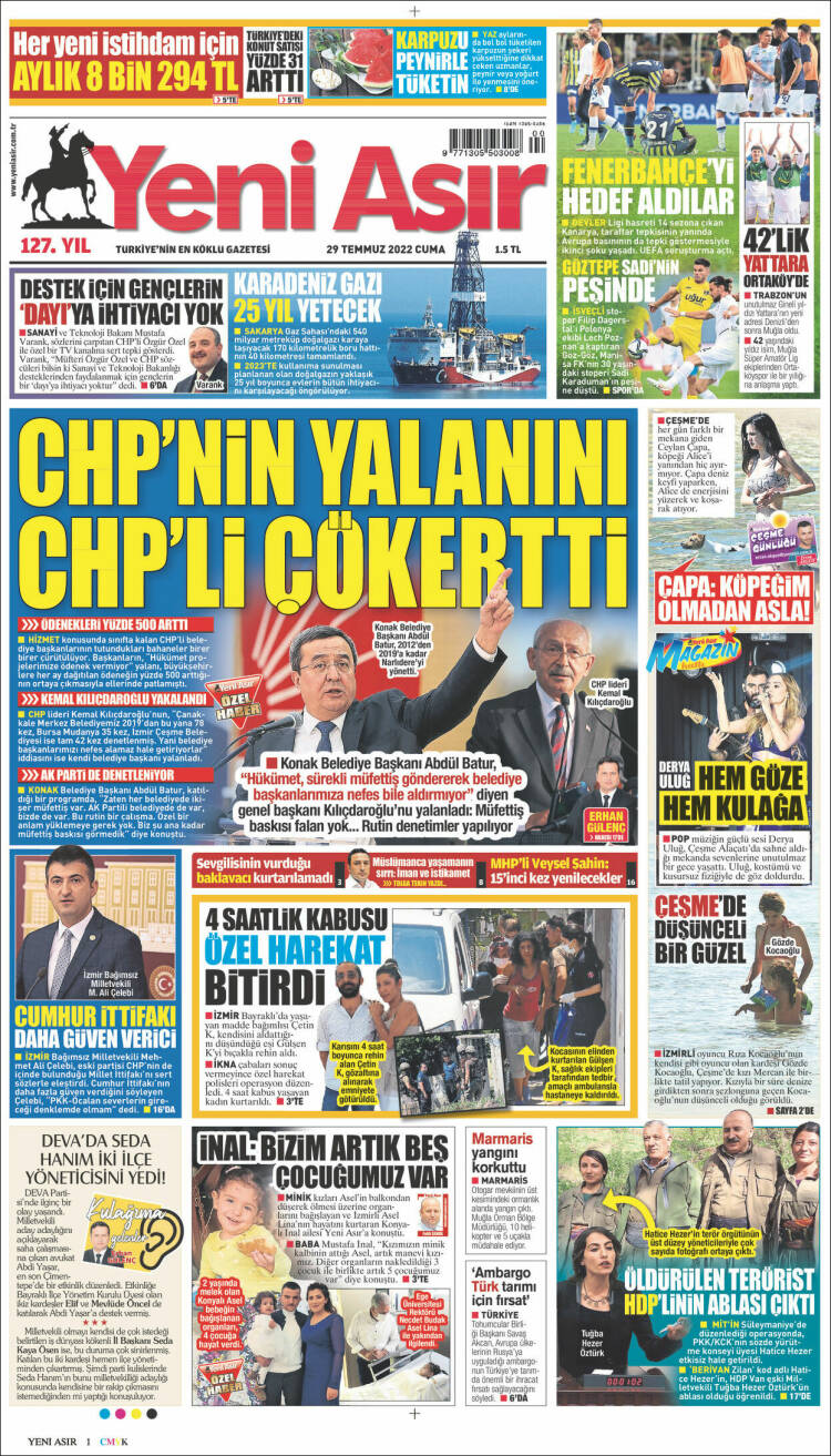 Portada de Yeni Asır (Turqu&iacute;a)