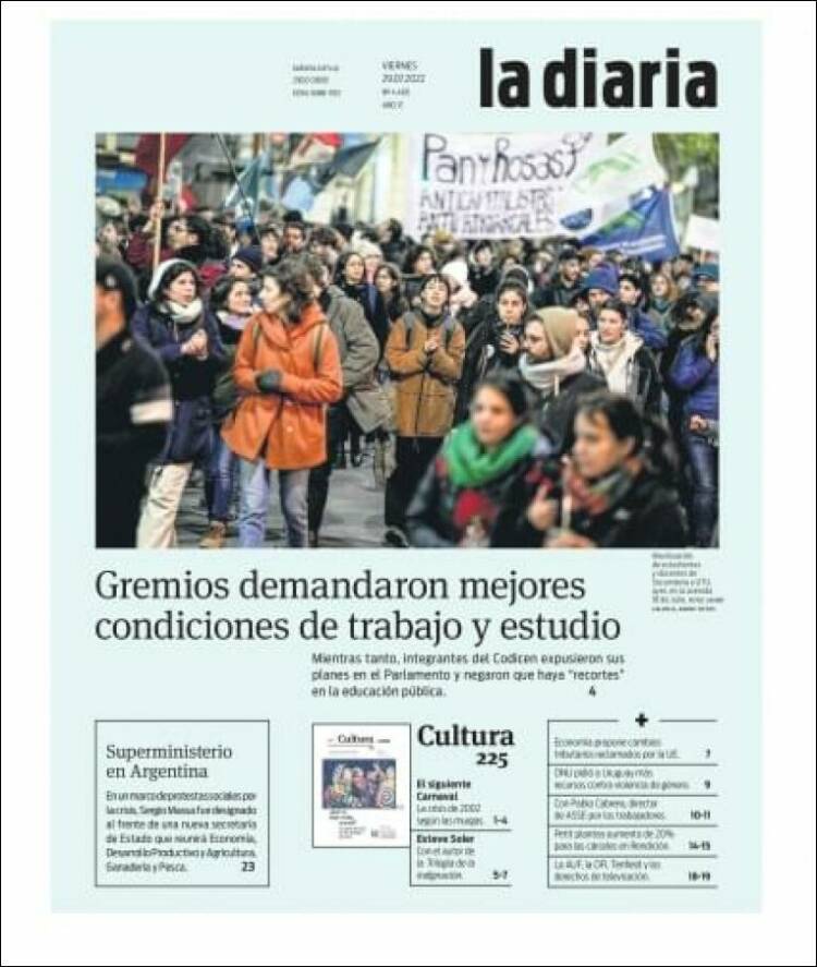 Portada de La Diaria (Uruguay)