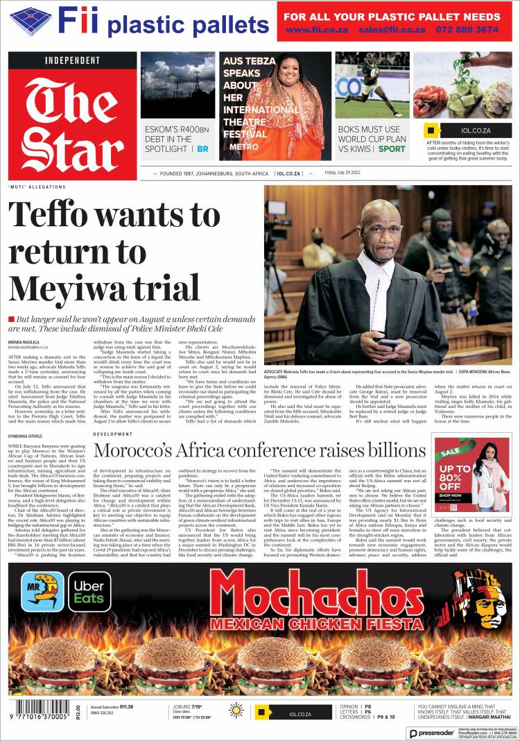 Portada de The Star (Sud&aacute;frica)