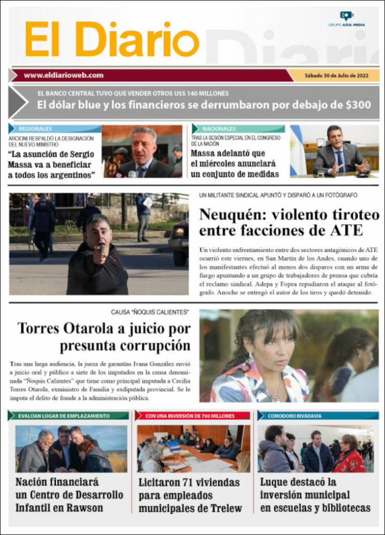 Portada de El Diario de Madryn (Argentina)