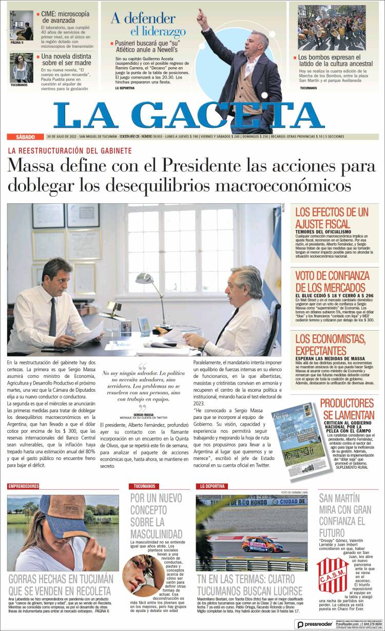 Portada de La Gaceta (Argentina)