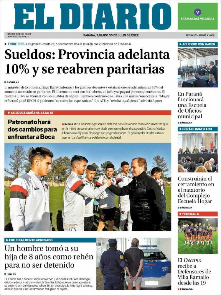 Portada de El Diario de Paraná (Argentina)