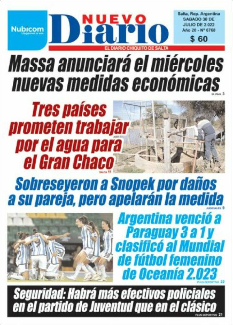 Portada de Nuevo Diario de Salta (Argentina)